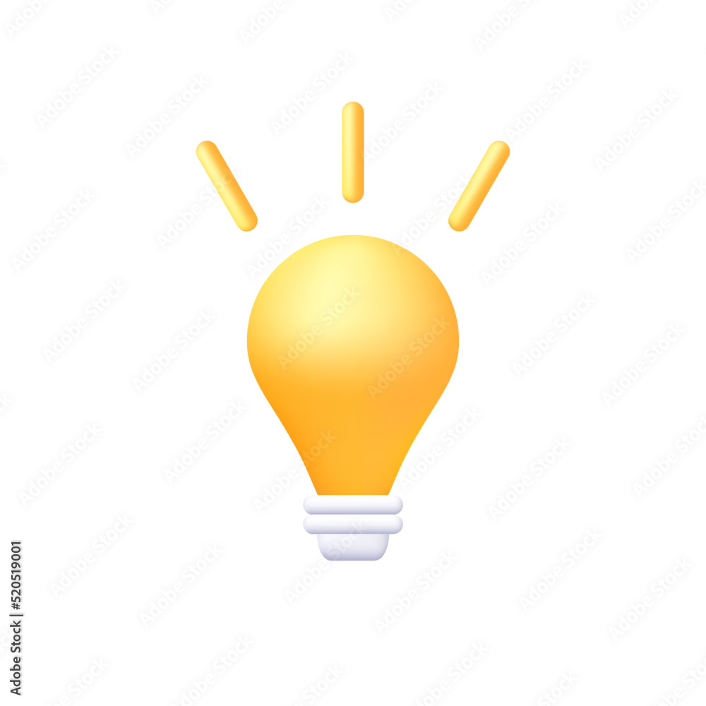 3D lamp new idea concept isolated realistic vector illustration. Creative bulb symbol of light, inno