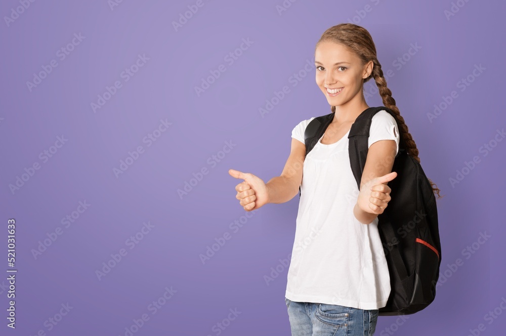 Young girl woman student. Education in high school university college concept