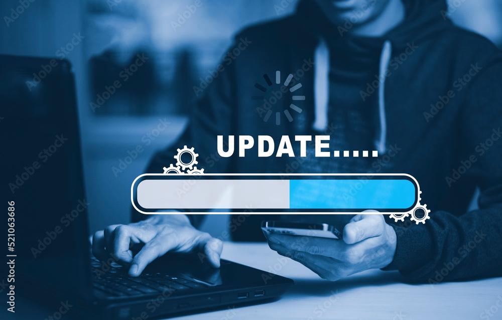 更新软件、计算机程序、升级商业技术、互联网、更新on v