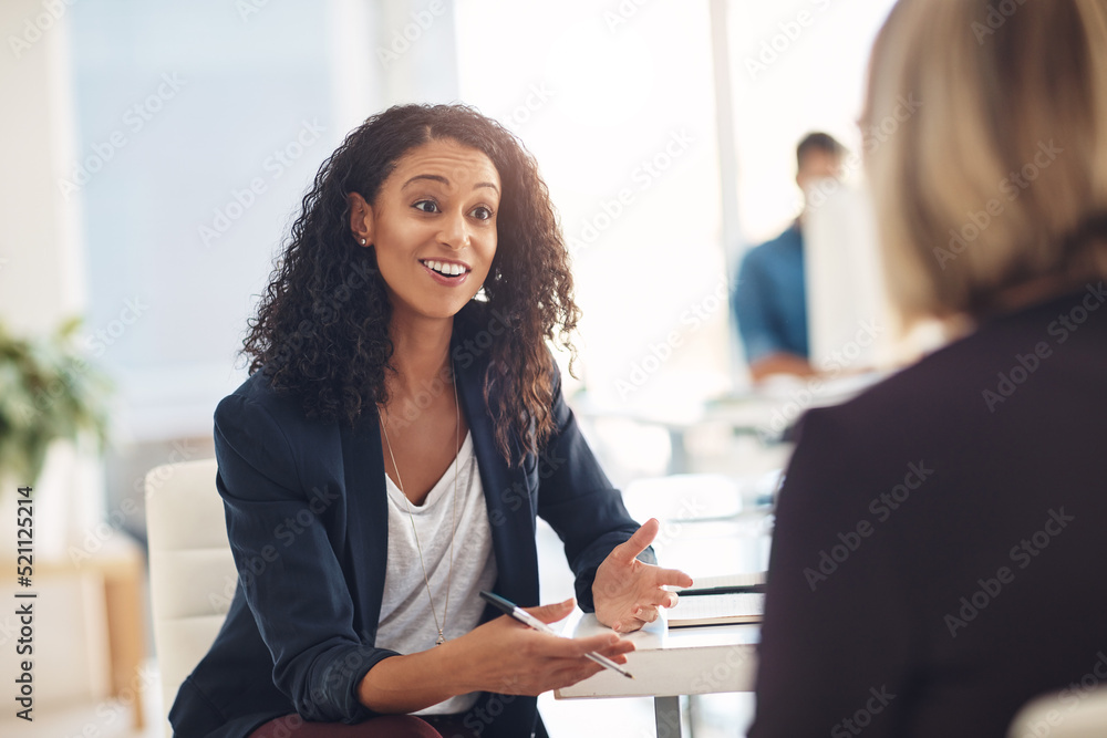 Interview with a happy, excited and confident human resources manager talking to a shortlist candida