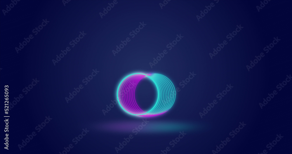 Image of neon circles moving over navy background