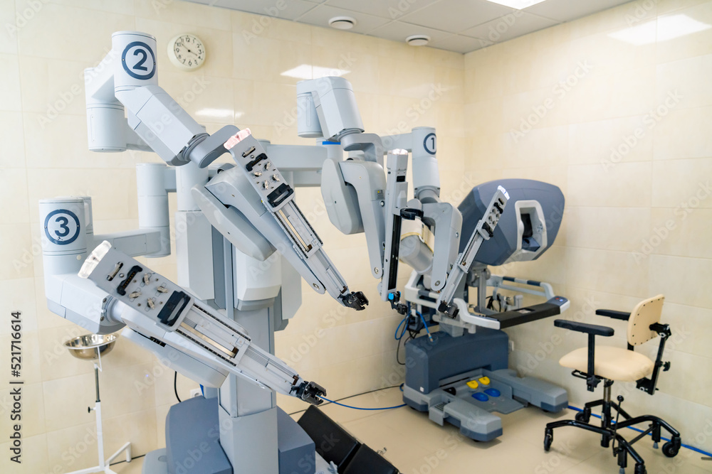 Surgical operation robot. Robotic da vinci surgery.