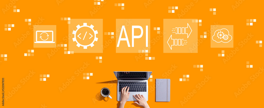 API-使用笔记本电脑工作的人的应用程序编程接口概念