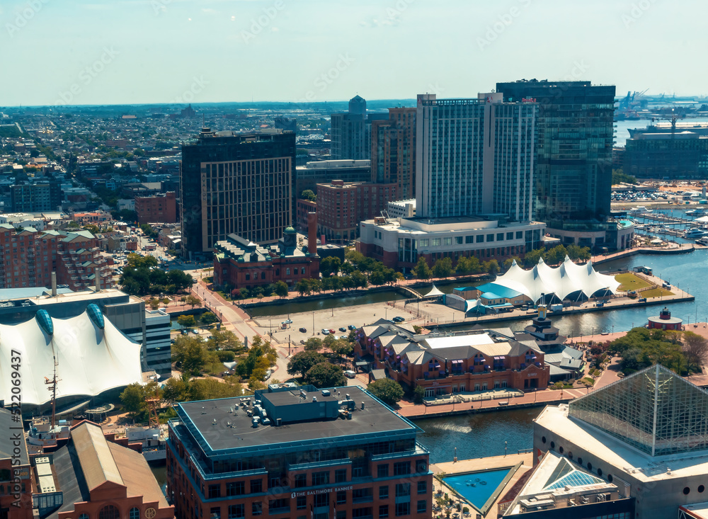 View of the Baltimore cityscape and Inner Harbor