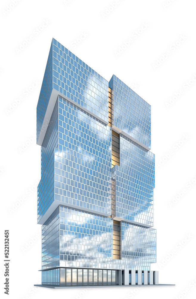 Realistic skyscraper building isolated on white background. 3d illustration