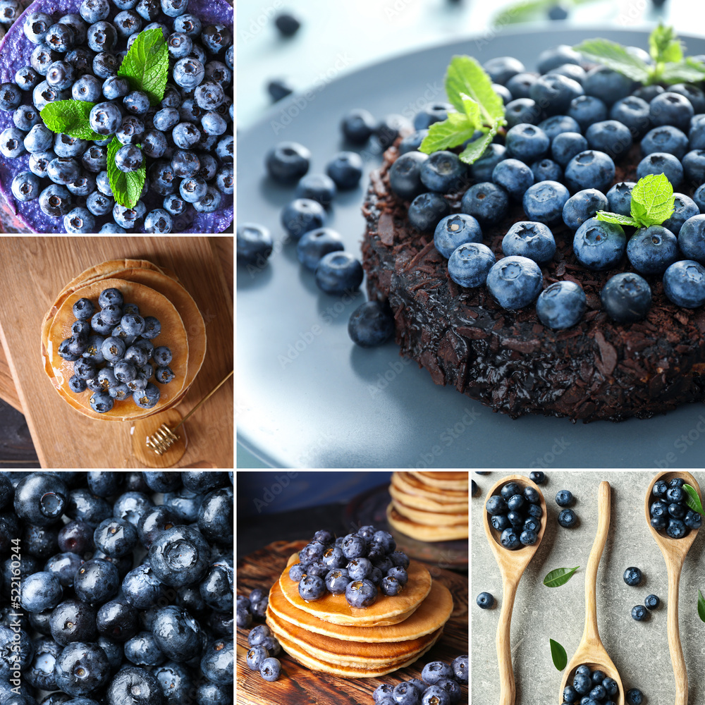 Set of tasty desserts with blueberries