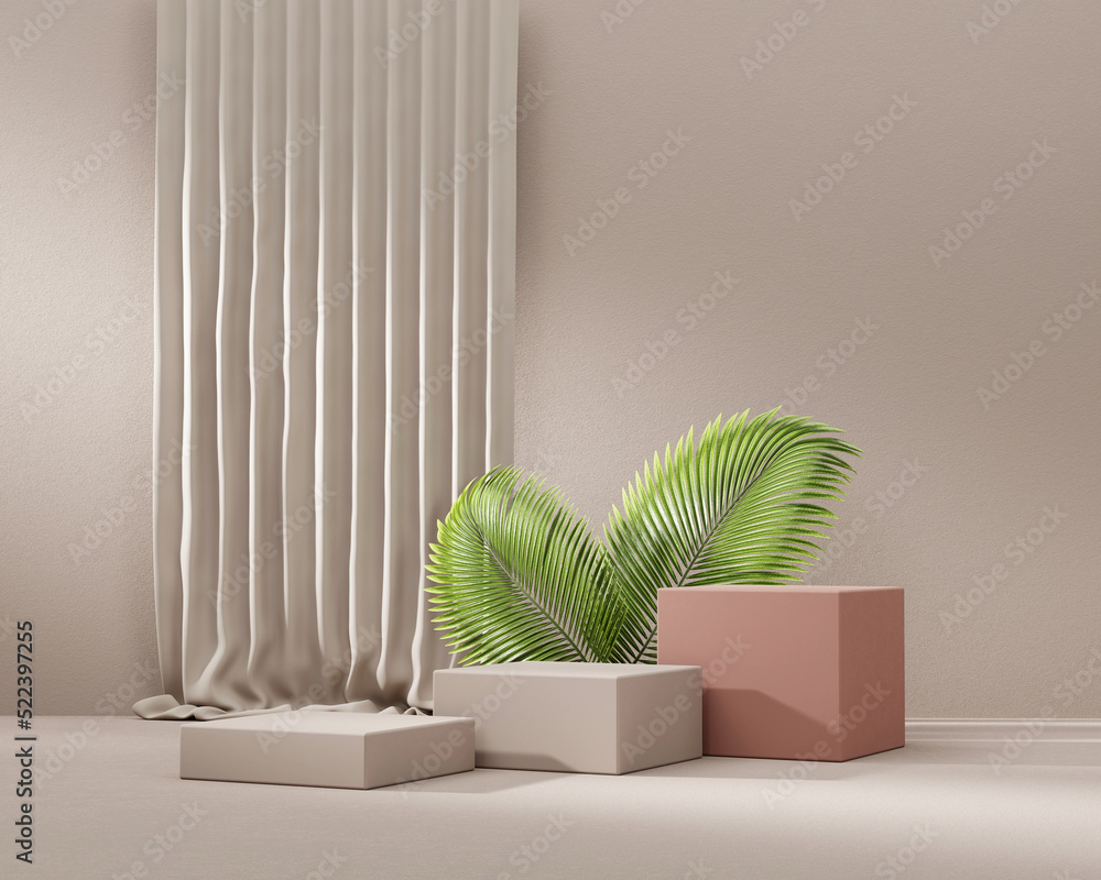 3D rendering platform podium with plant product presentation background