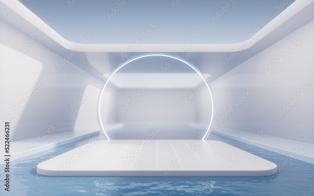 Empty room with water inside, 3d rendering.