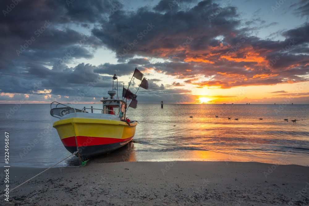 Beautiful sunrise on the beach of Baltic Sea in Sopot, Poland