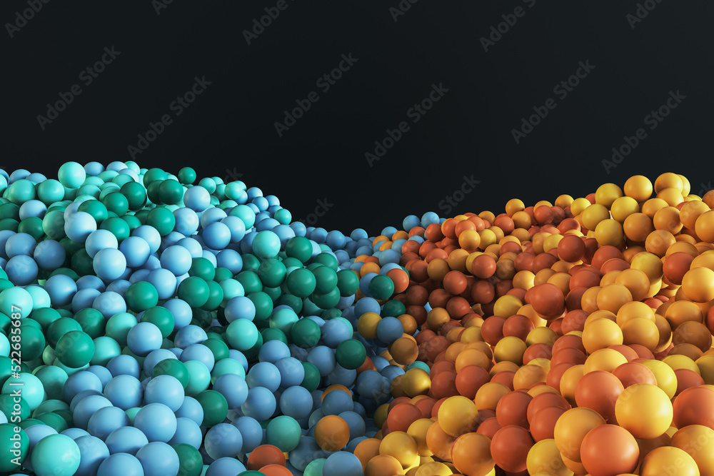 Abstract colorful bubbles on black backdrop with mock up place for text and advertisement. Design an