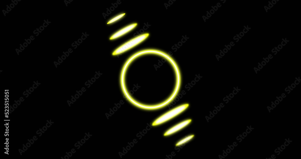 Image of glowing yellow circle with lines over black background