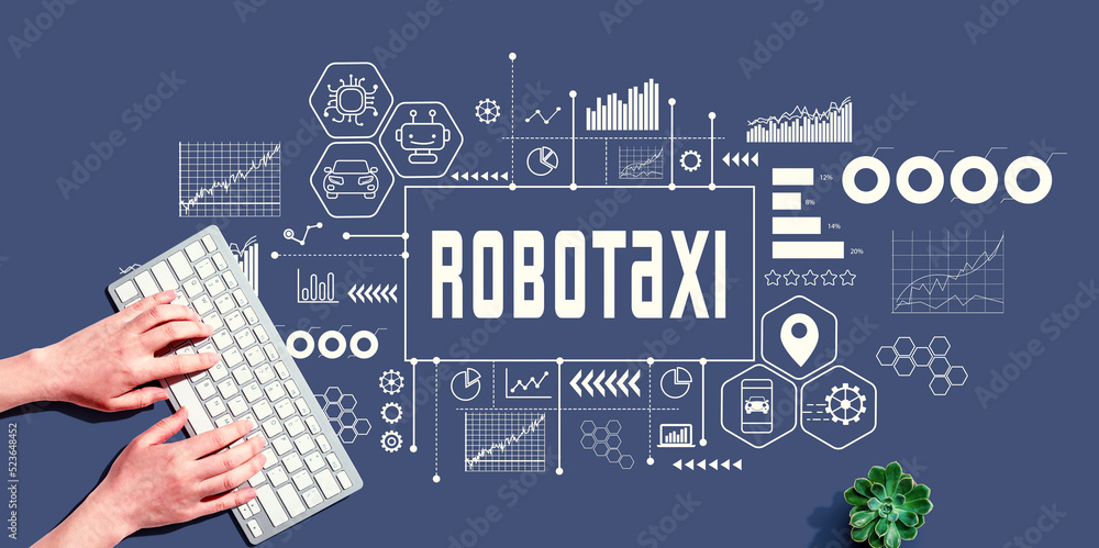 使用电脑键盘的人的Robotaxi主题