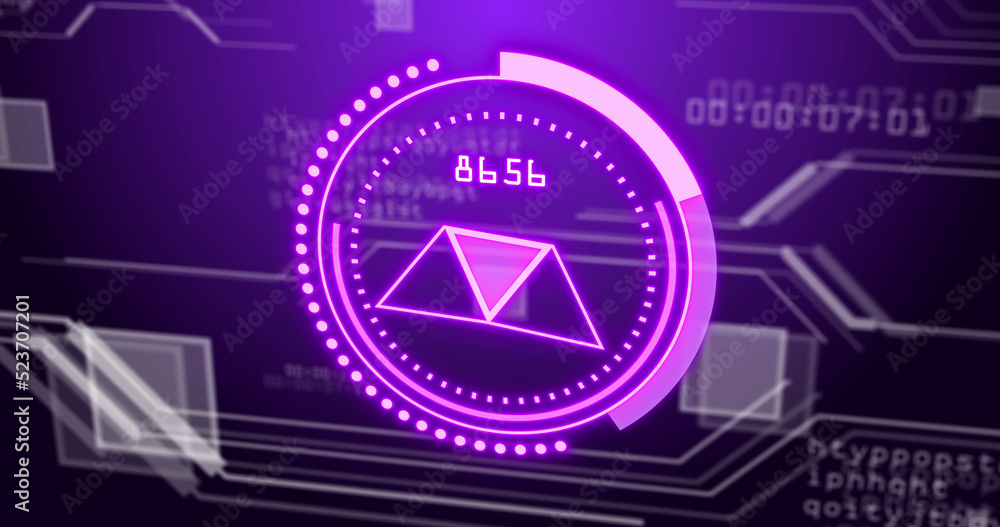 Image of scope scanning over data processing on black background