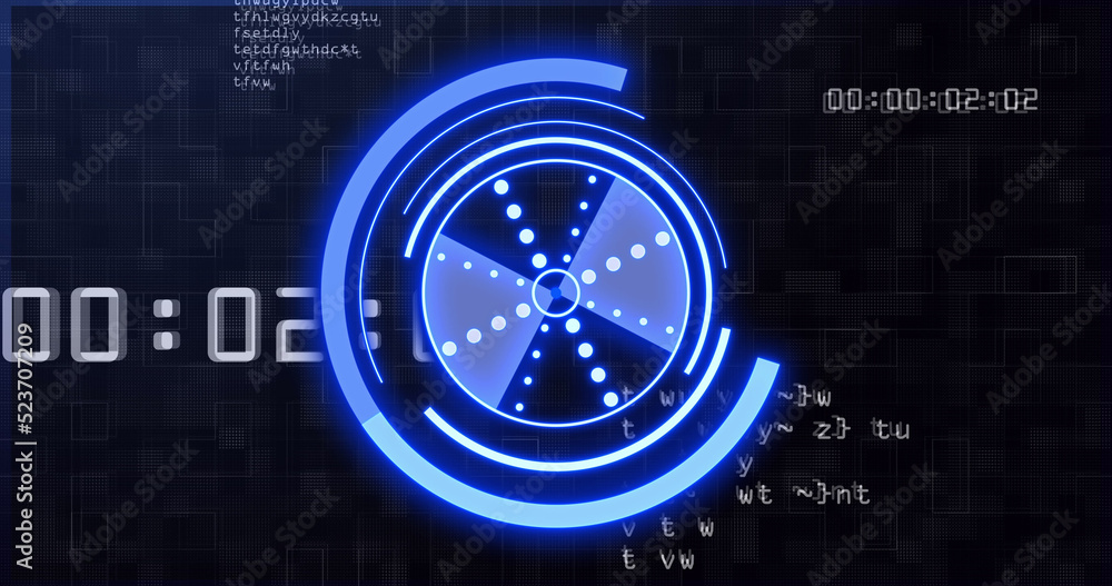 Image of scope scanning over data processing on black background