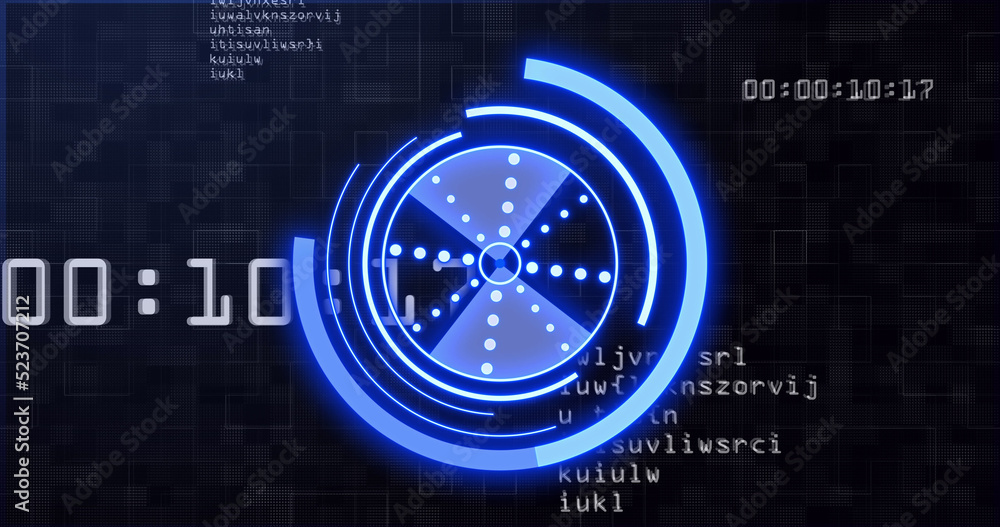 Image of scope scanning over data processing on black background