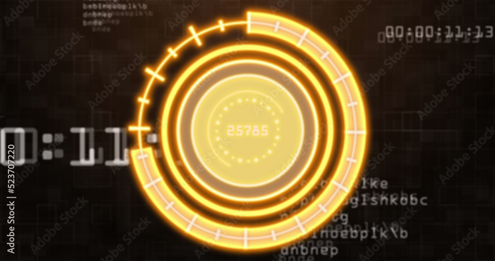 Image of scope scanning over data processing on black background