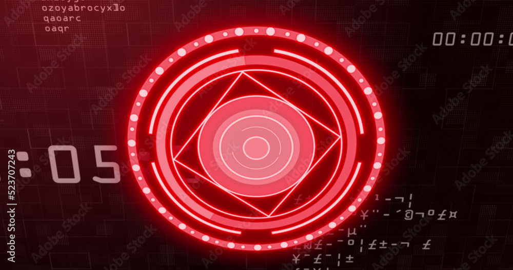 Image of scope scanning over data processing on black background