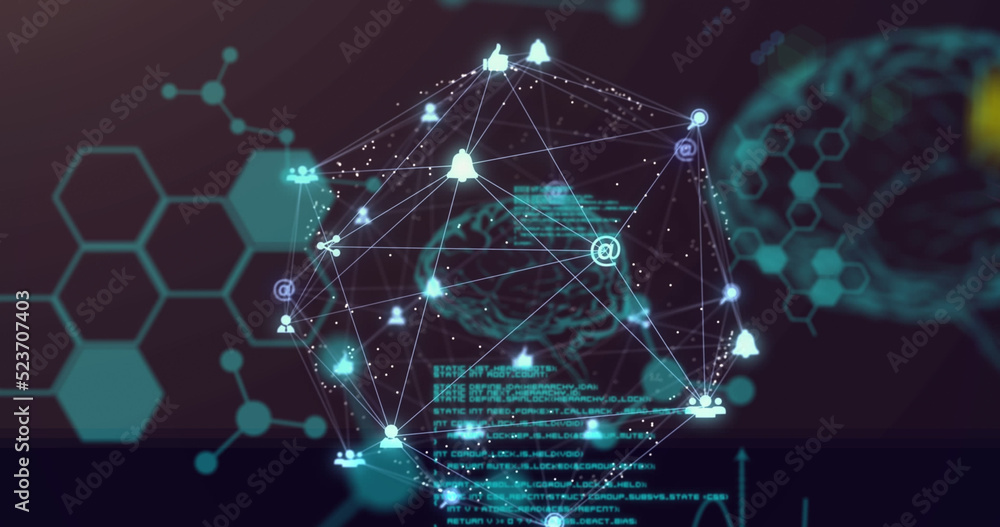 Image of network of connections with human brain