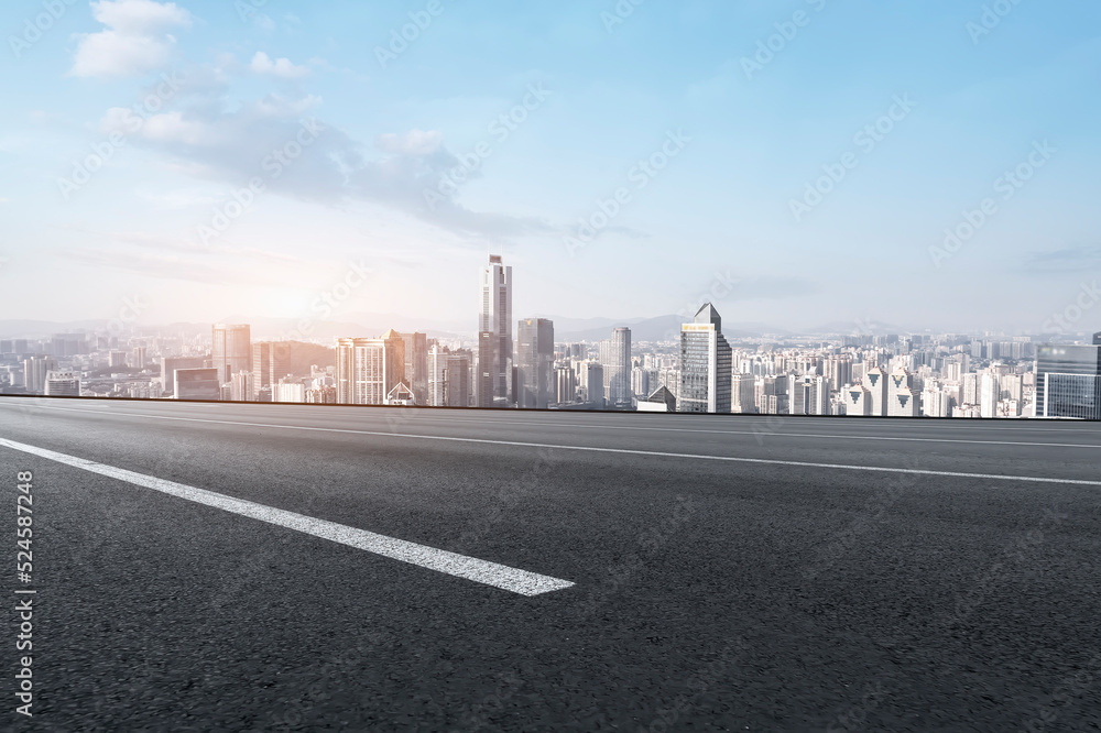 Road and city buildings landscape skyline