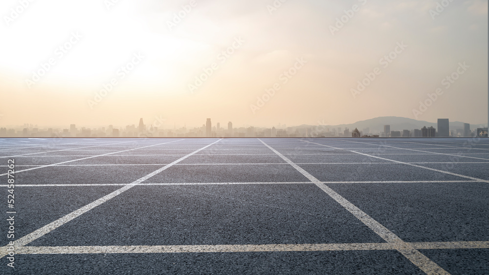 Road and city buildings landscape skyline