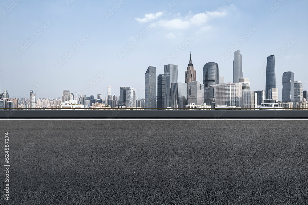 Road and city buildings landscape skyline