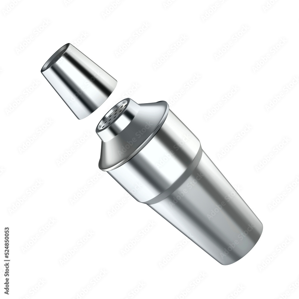 Silver cocktail shaker on transparent background