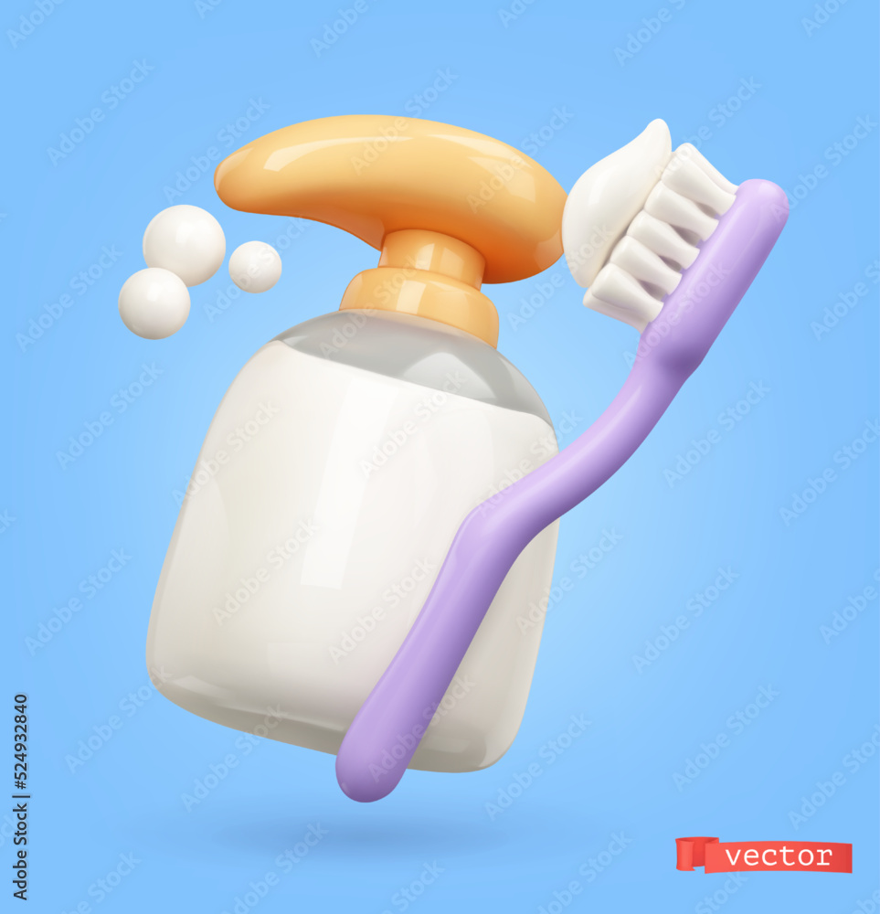 Soap and toothbrush 3d vector icon