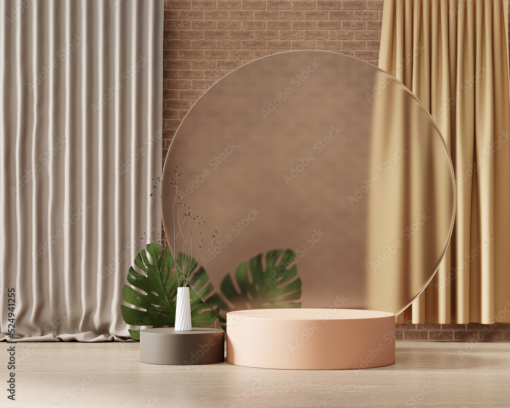 3D rendering platform podium with monstera product presentation background