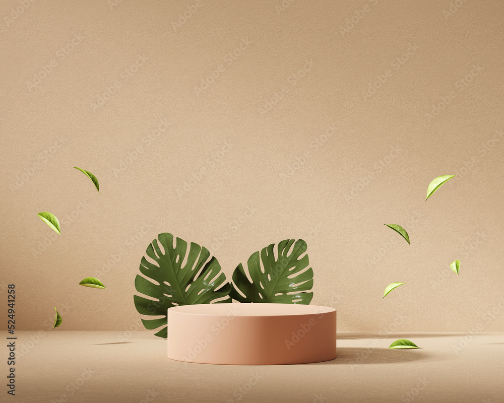 3D rendering platform podium with monstera product presentation background