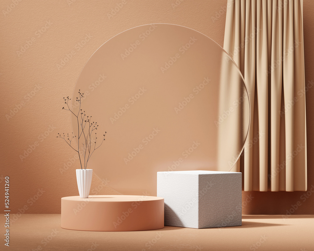 3D rendering platform podium with pot product presentation background