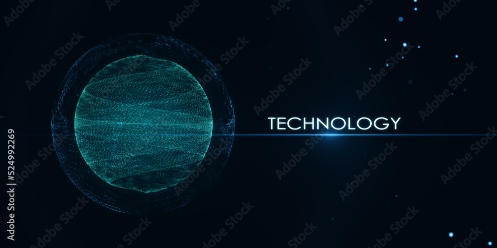 Creative round polygonal technology wallpaper. Geometry, big data and tech concept. 3D Rendering.