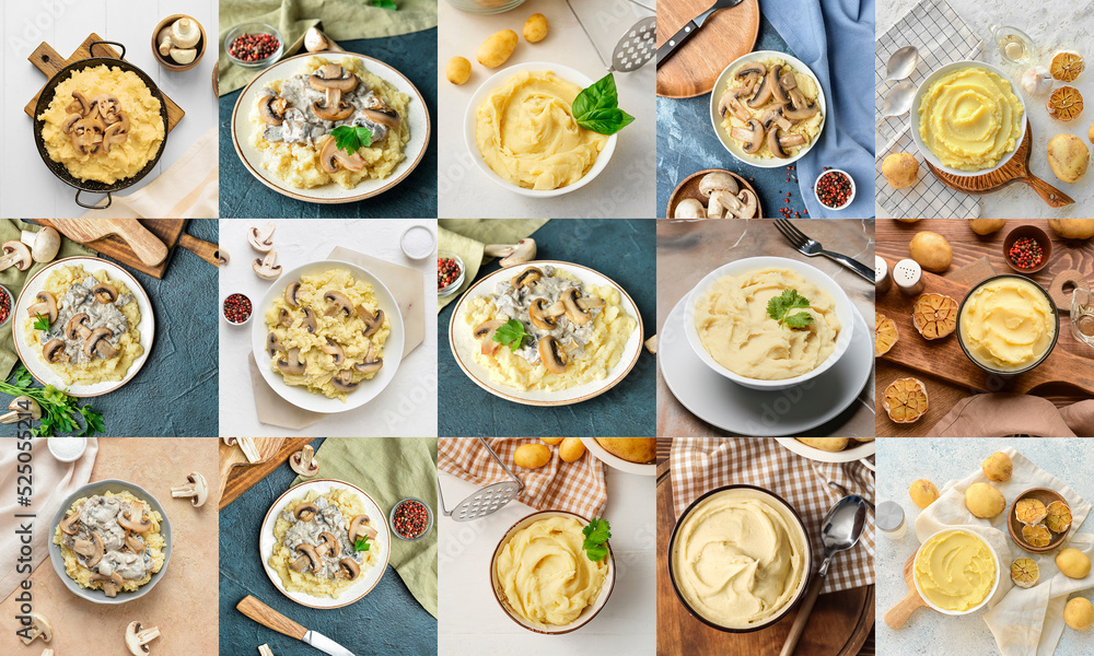 Collage with fresh homemade mashed potato