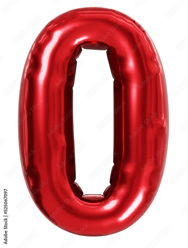 Red Number 0 Alphabet Balloon Realistic 3D