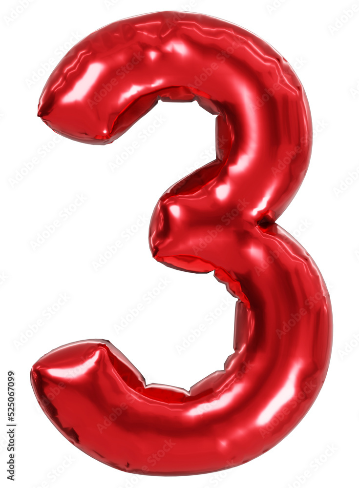 Red Number 3 Alphabet Balloon Realistic 3D