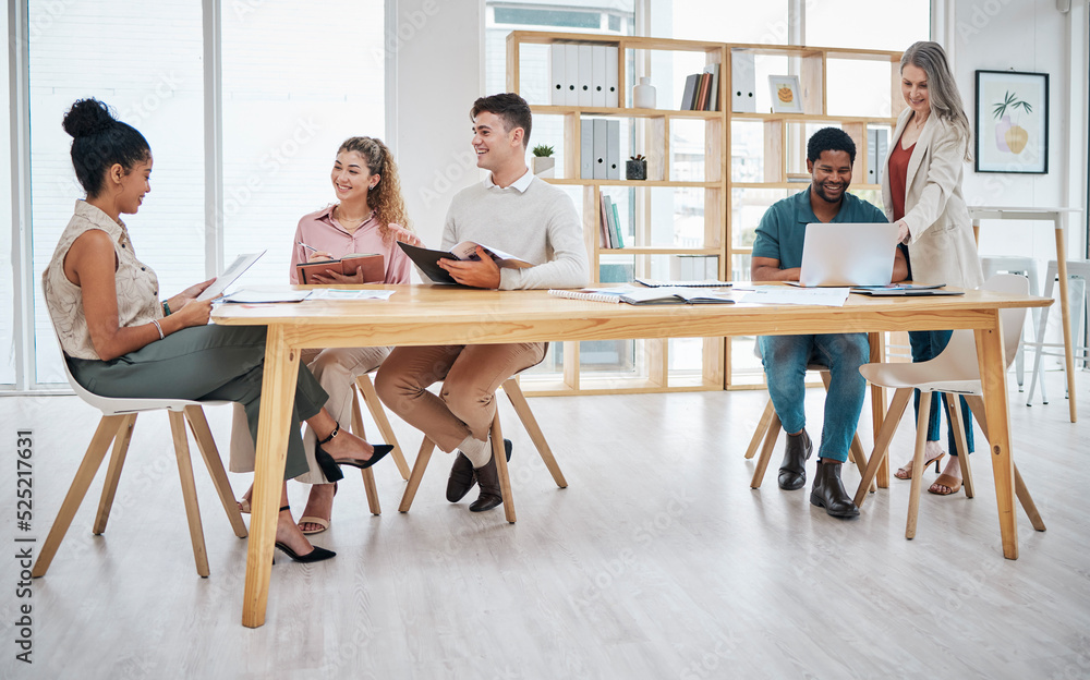 Business people working in an office together, doing interview and talking in meeting at work. Group