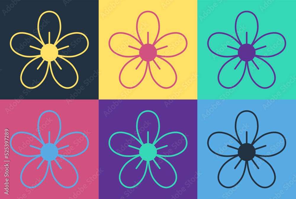 Pop art Flower icon isolated on color background. Vector