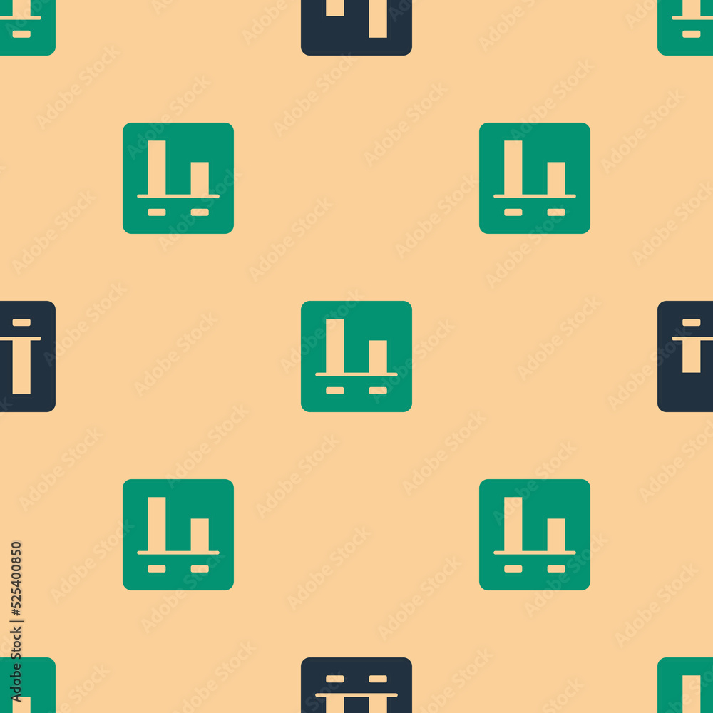 Green and black Graph, chart, diagram, infographic icon isolated seamless pattern on beige backgroun