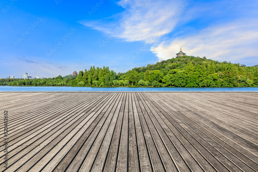 Plank Square and beautiful West Lake landscape in Hangzhou, China.