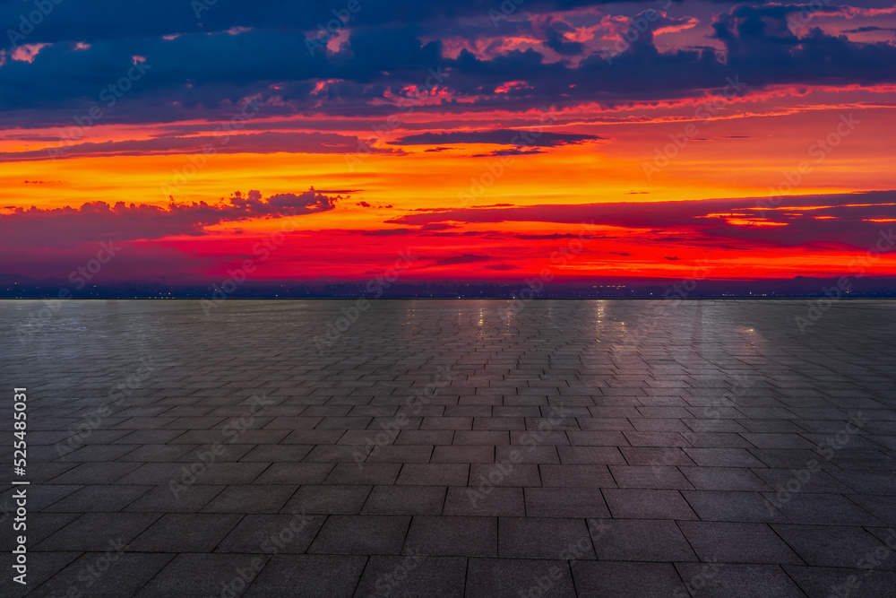 Empty square floor and beautiful sky sunset clouds background