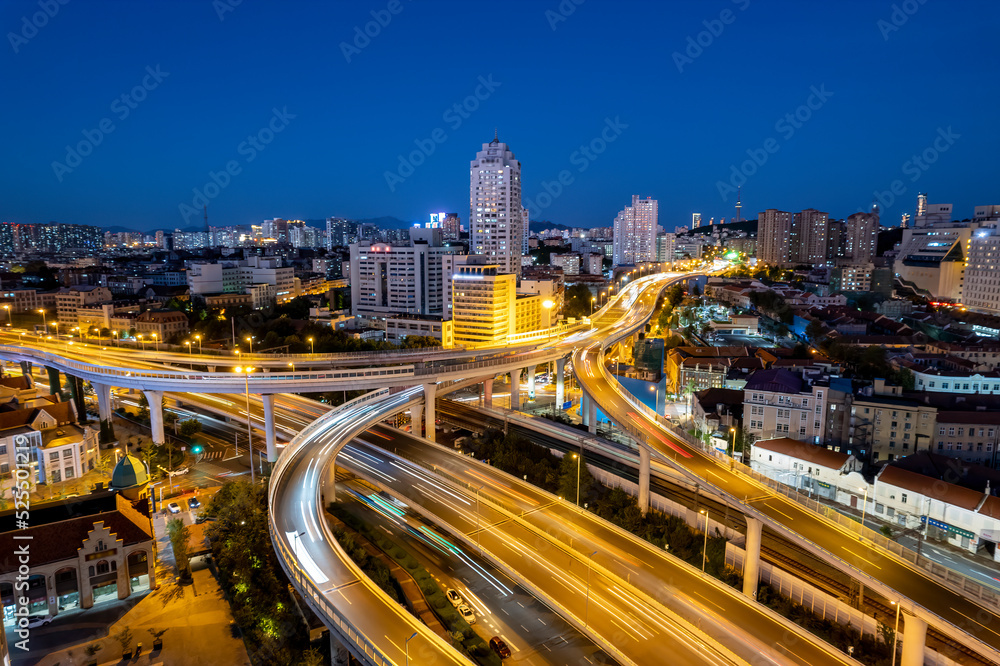 中国现代城市建筑景观夜景航拍