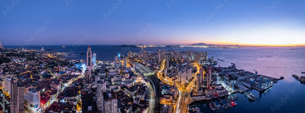 Aerial photography of modern urban architecture landscape night view in China