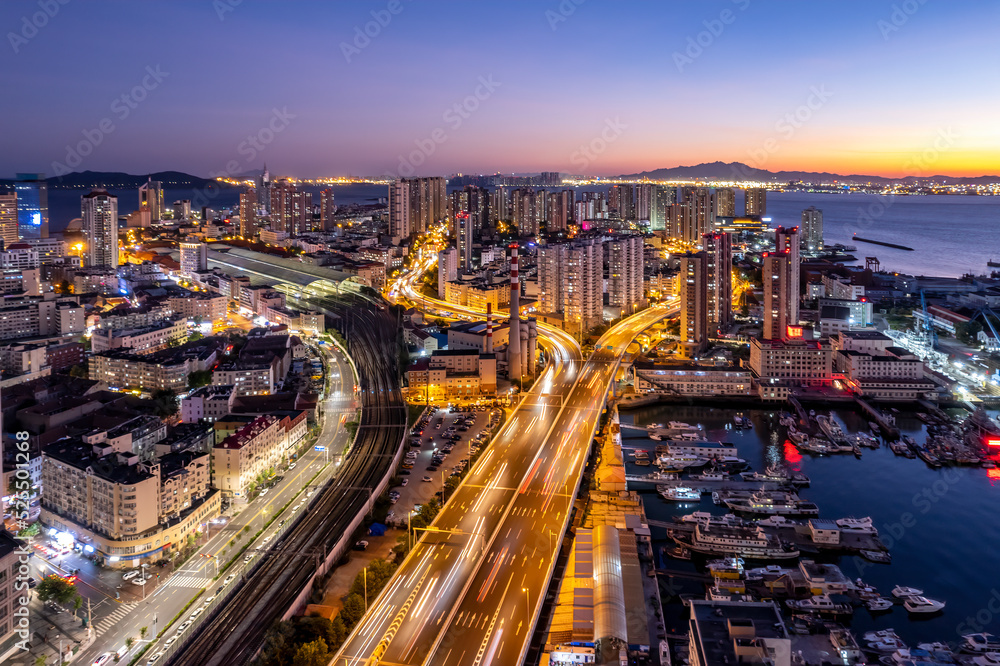 Aerial photography of modern urban architecture landscape night view in China