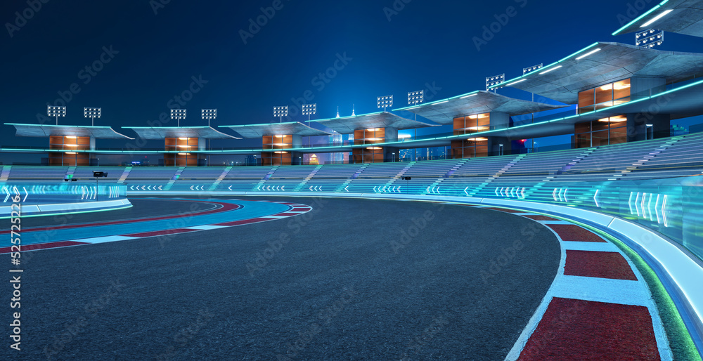  3d rendering racing concept of evening scene futuristic racetrack