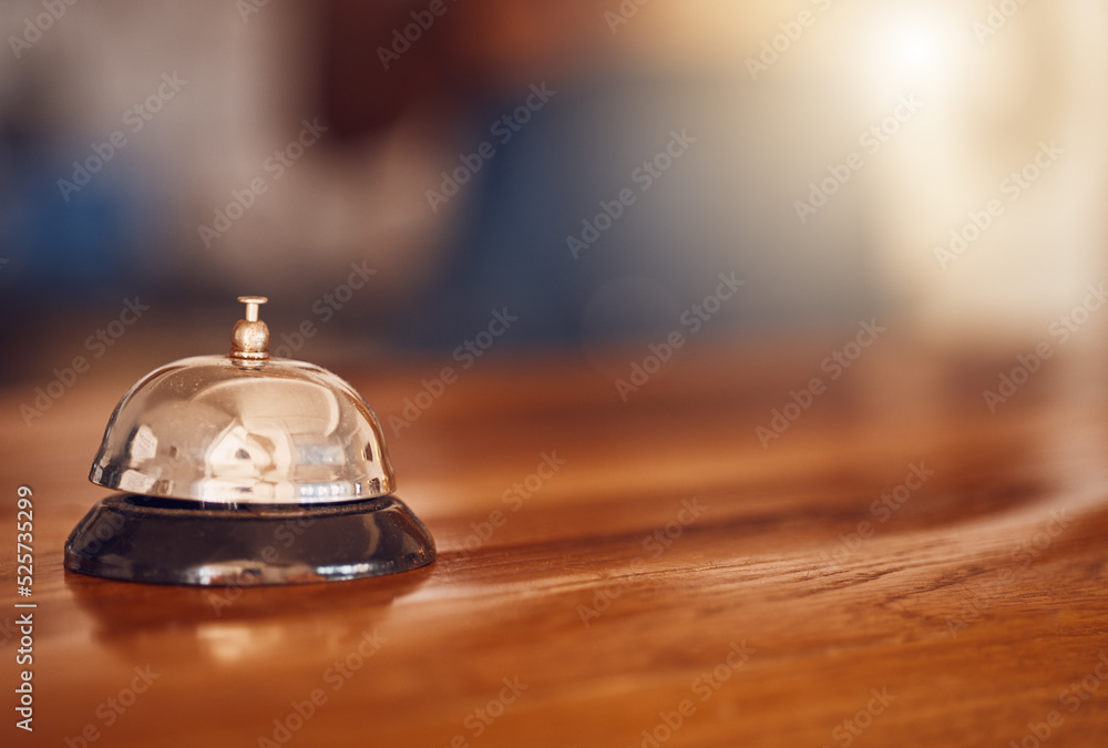 Service bell at information desk at a hotel, motel or restaurant for hospitality industry background