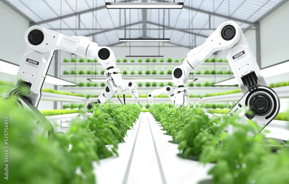 Smart robotic farmers concept, robot farmers, Agriculture technology, Farm automation