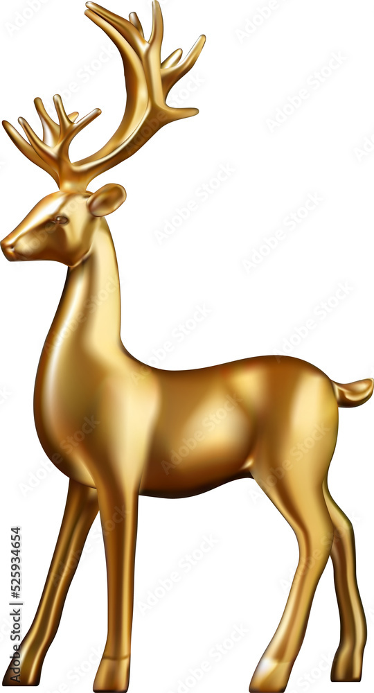 Golden deer 3d decoration for christmas and new year design.