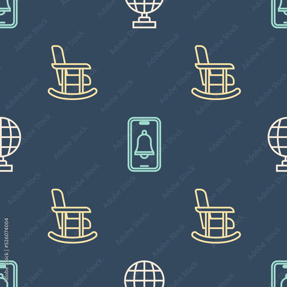 Set line Disco ball, Rocking chair and Emergency phone call on seamless pattern. Vector