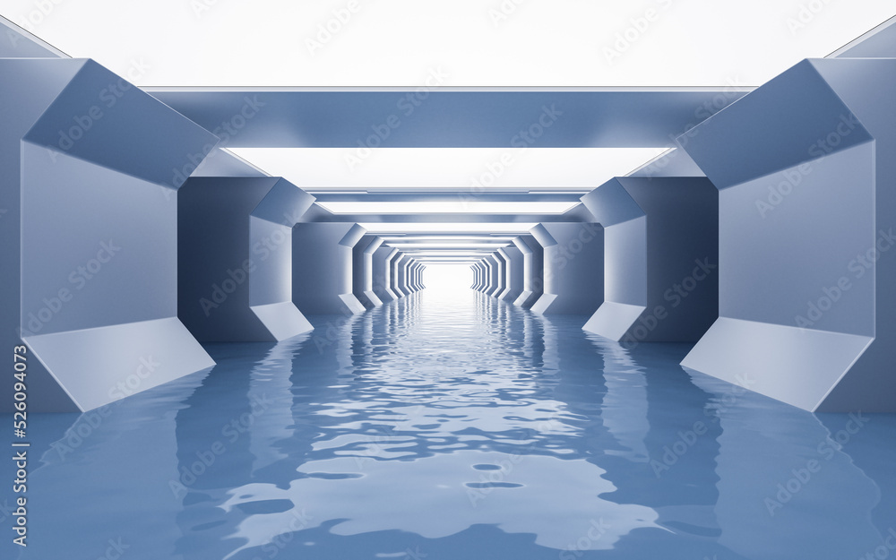 Empty white tunnel with futuristic style, 3d rendering.