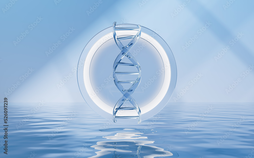 DNA with water surface background, 3d rendering.