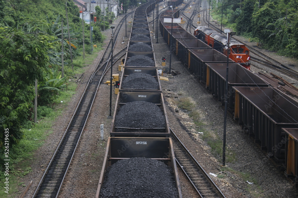 Rows of train cars on the tracks, which are filled with coal, will be brought to the port.